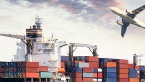 avião e navio representando comércio exterior